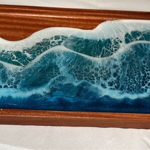 Ocean Wave Resin Art on Wooden Tray